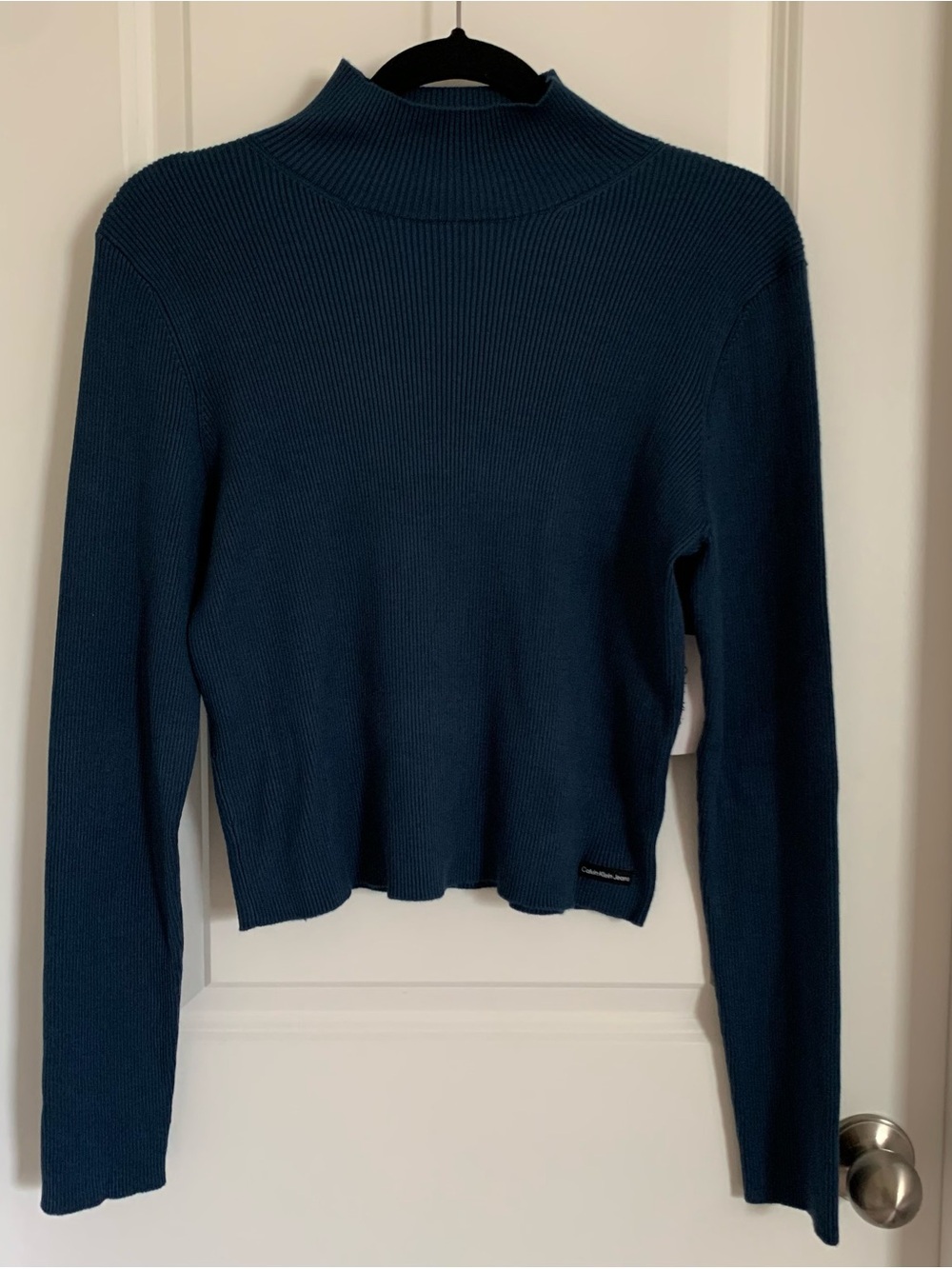 Women’s Teal Ribbed Mock Neck Sweater - Calvin Klein, L